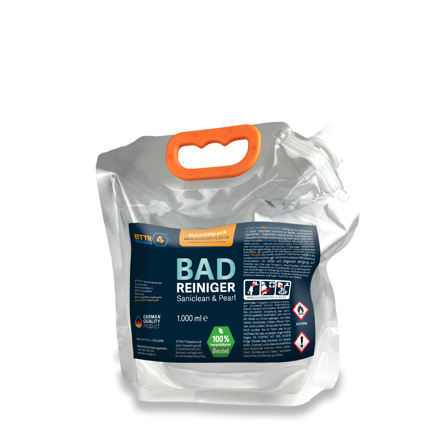 Premium Bad Reiniger Saniclean & Pearl mit Abperl-Effekt – NACHFÜLLPACK