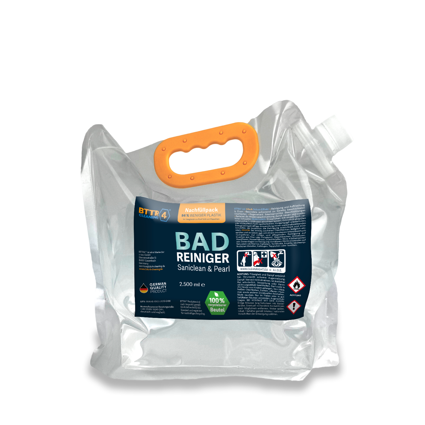Premium Bad Reiniger Saniclean & Pearl mit Abperl-Effekt – NACHFÜLLPACK