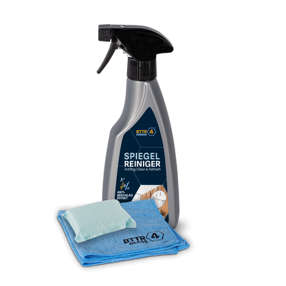 Premium Spiegel Reiniger Antifog Clean & Refresh mit Anti-Beschlag-Effekt inkl. Applikationsschwamm und Mikrofasertuch