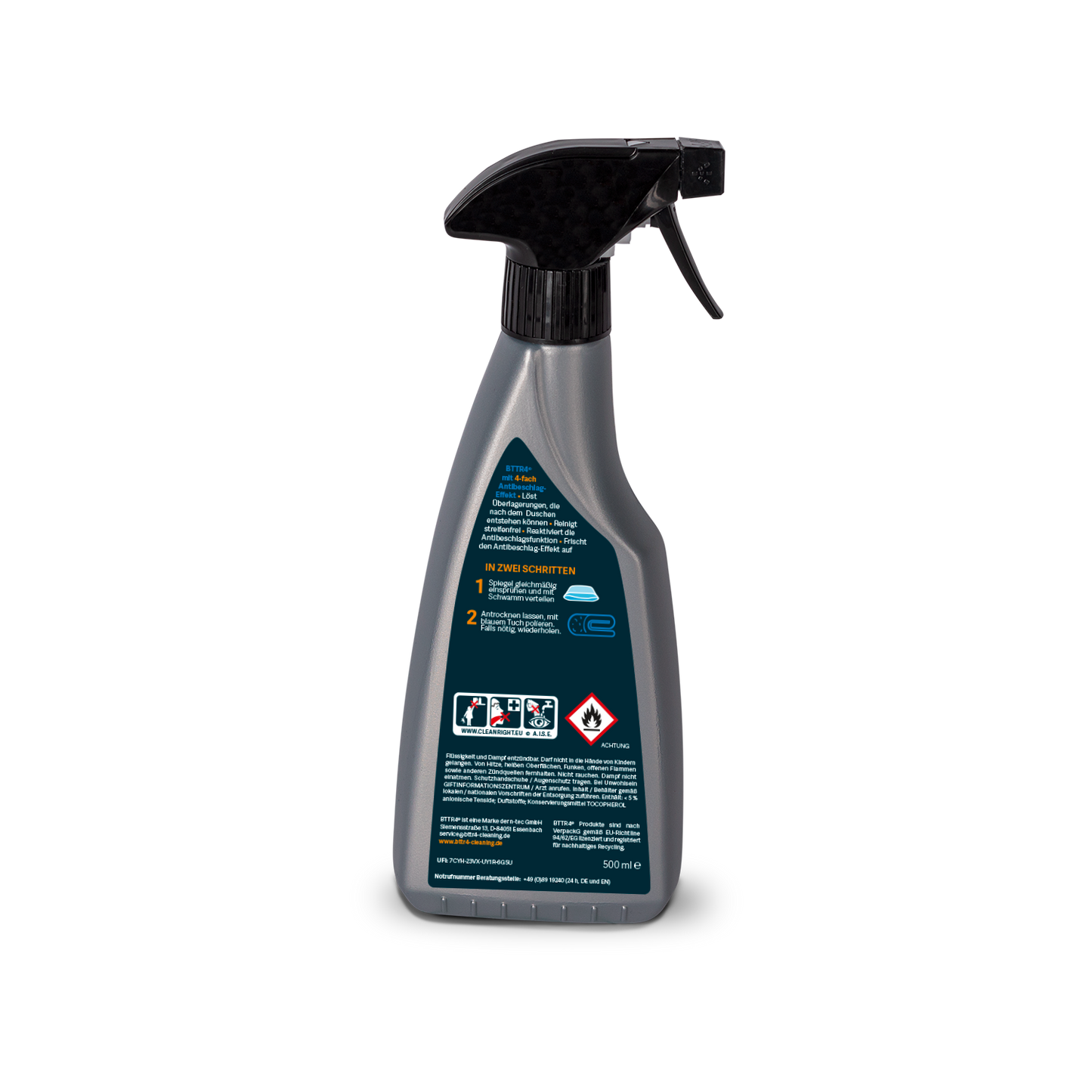 Premium Spiegel Reiniger Antifog Clean & Refresh mit Anti-Beschlag-Effekt inkl. Applikationsschwamm und Mikrofasertuch